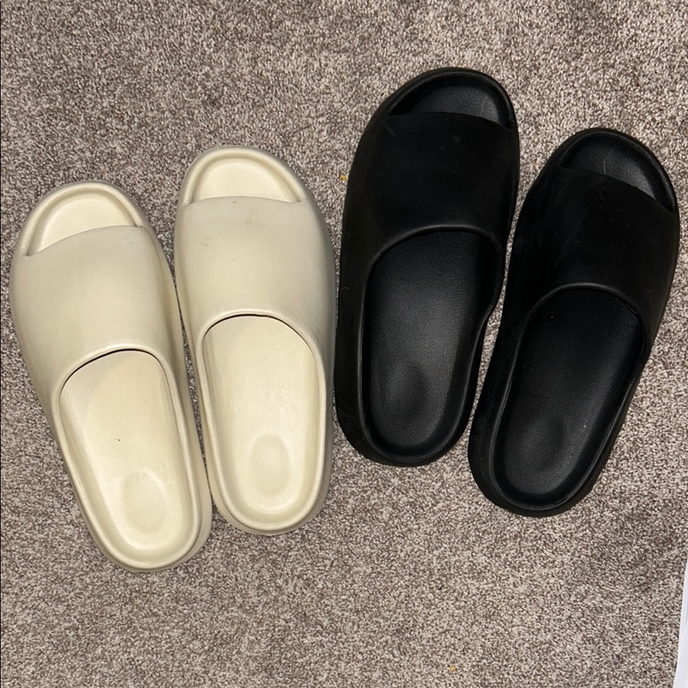 Stylish Beige and Black Slide Sandals